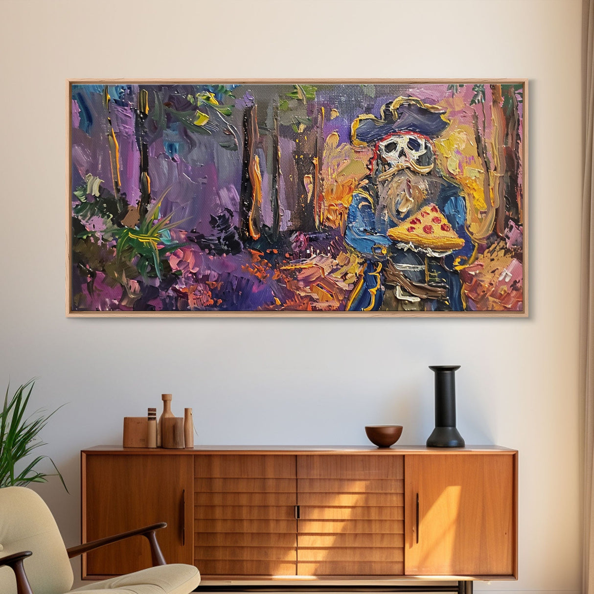 Do Ghost Pirates Eat Pizza? The Answer is Yes. Funny Halloween Wall Art, Framed Canvas Print