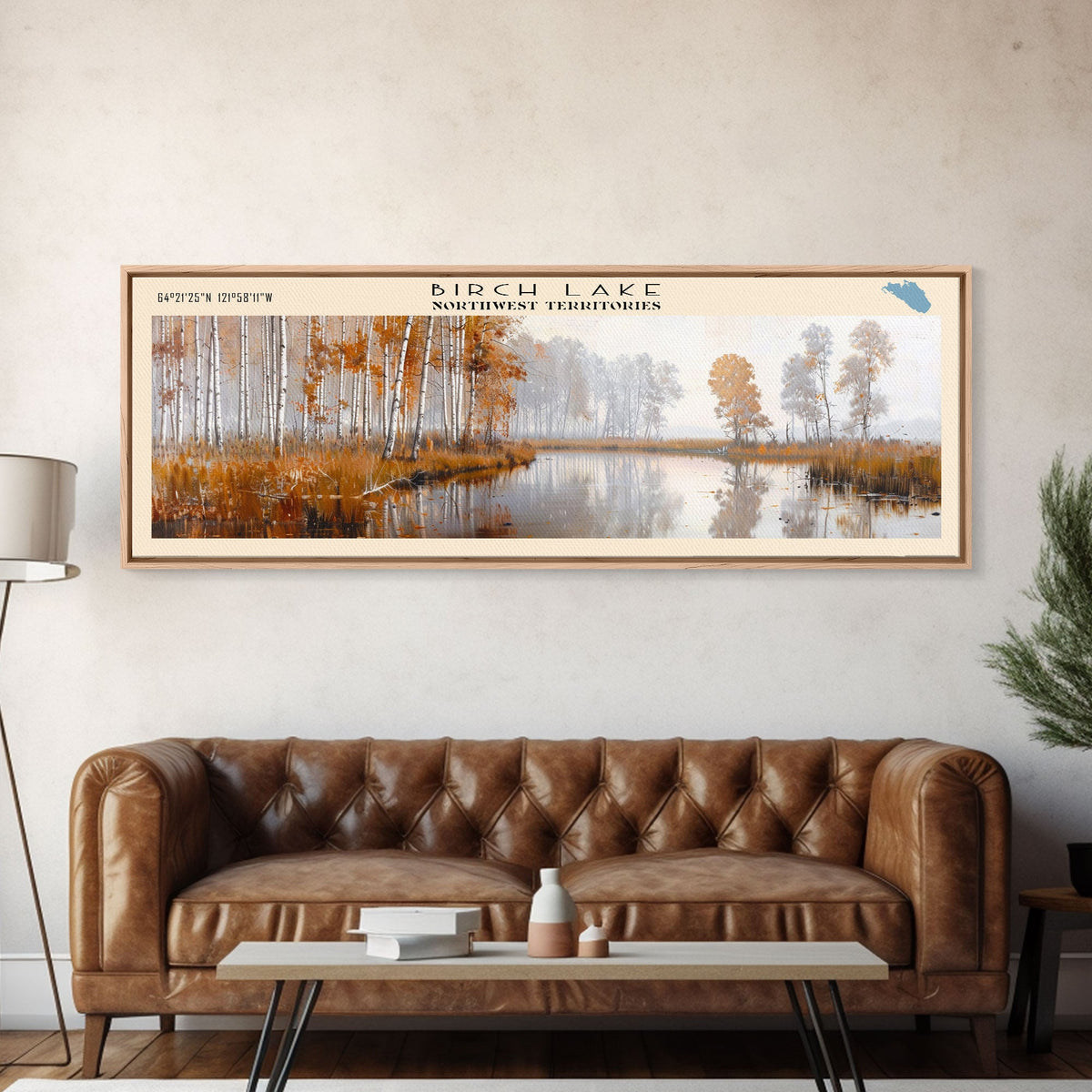 Birch Lake Framed Canvas Print, Panoramic Lake House Decor, Scenic View, Travel Poster, Rustic Art, Lake Painting