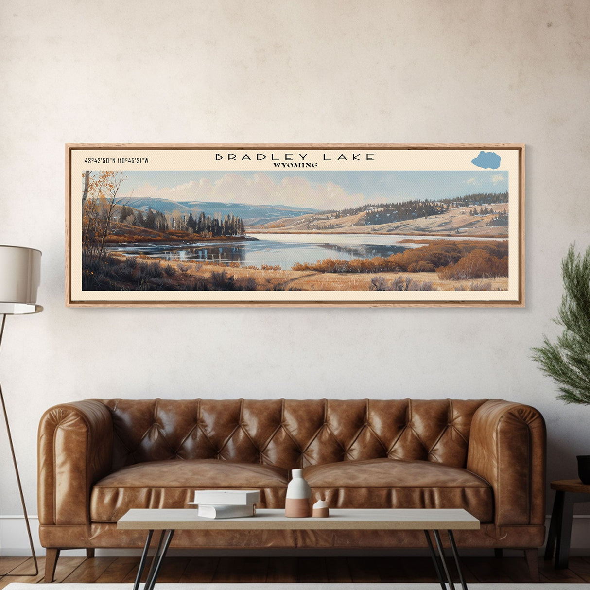 Bradley Lake Wyoming Framed Canvas Print, Panoramic Lake House Decor, Wall Art, Travel Poster, Rustic Lake Painting, Nature Art