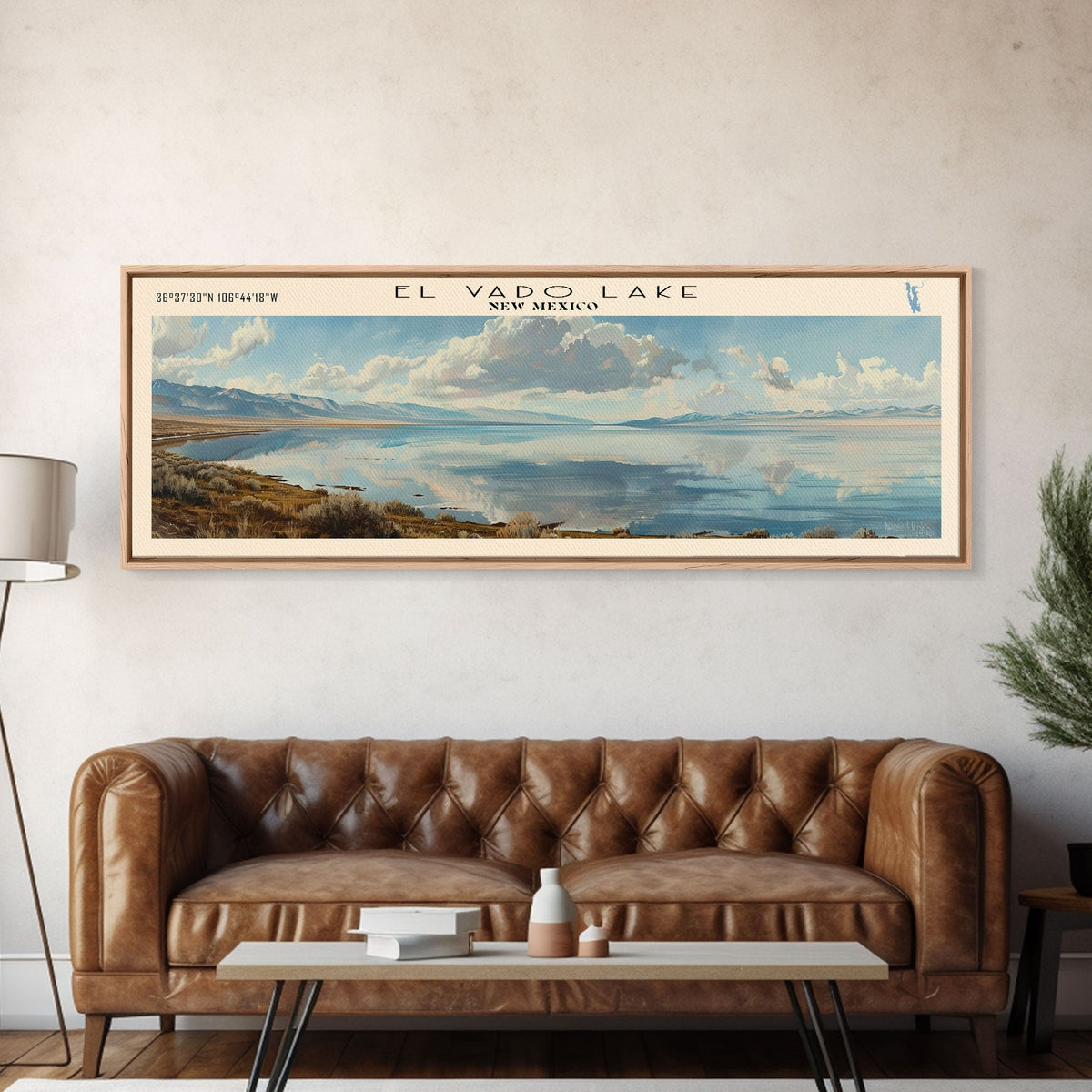 El Vado Lake New Mexico Framed Canvas Print, Lake House Art, Panoramic Travel Poster, Wall Art, Modern Lake Painting, Home Decor