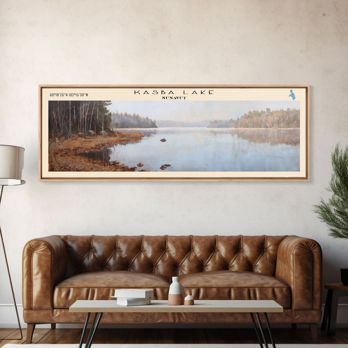 Kasba Lake Framed Canvas Print, Lake House Decor, Panoramic Wall Art, Travel Poster, Beautiful Lake Painting, Home Decor