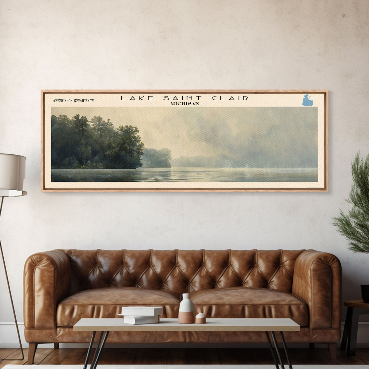 Lake Saint Clair, Boho Art, Travel Poster Art, Wall Art, Home Decor, Nature Scene, Lake Painting, Minimalist Art, Bedroom Decor, Landscape Painting, Travel Print, Framed Canvas Print, Lake House Decor, Panoramic Print