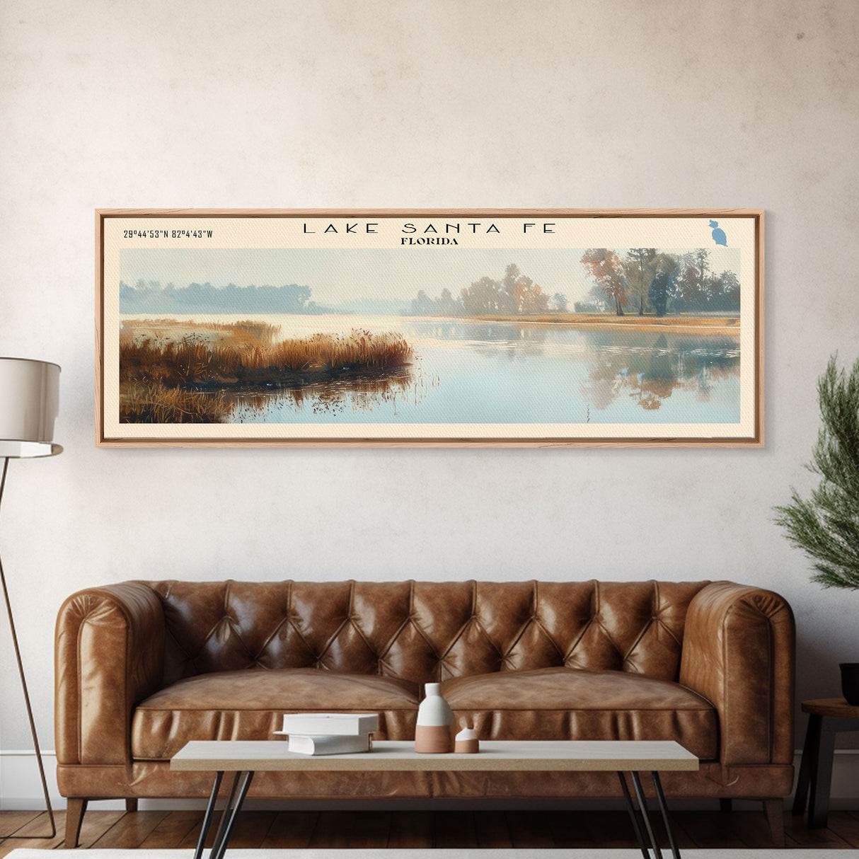 Lake Santa Fe, Boho Art, Stunning Landscape, Travel Poster Art, Wall Art, Home Decor, Nature Scene, Lake Painting, Minimalist Art, Bedroom Decor, Travel Print, Framed Canvas Print, Lake House Decor, Panoramic Print