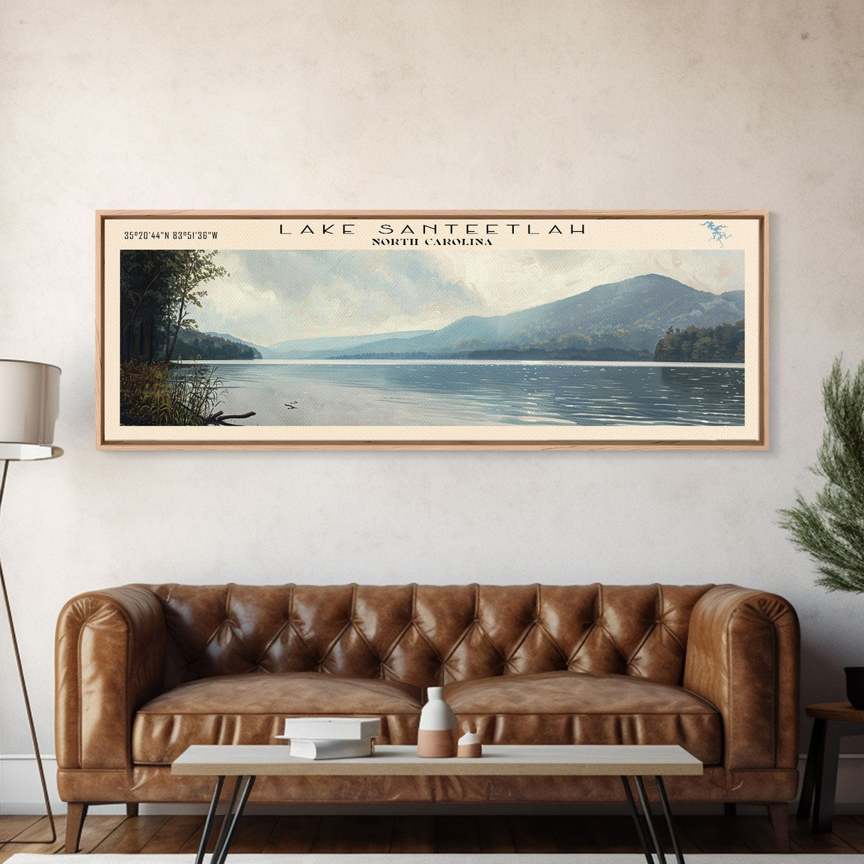 Lake Santeetlah, Boho Art, Serene Landscape, Travel Poster Art, Wall Art, Home Decor, Nature Scene, Lake Painting, Minimalist Art, Modern Art, Travel Print, Framed Canvas Print, Lake House Decor, Panoramic Print