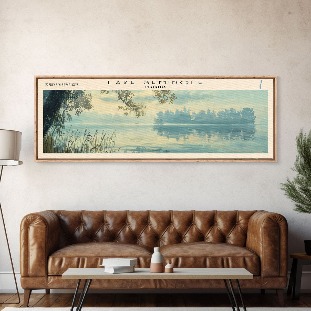 Lake Seminole, Boho Art, Scenic Landscape, Travel Poster Art, Wall Art, Home Decor, Nature Scene, Lake Painting, Minimalist Art, Contemporary Art, Travel Print, Framed Canvas Print, Lake House Decor, Panoramic Print