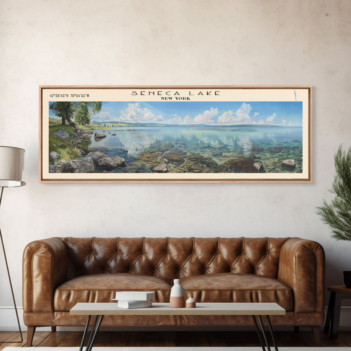 Seneca Lake New York Panoramic Framed Canvas Print, Lake House Decor, Wall Art, Travel Poster, Serene Lake Scene, Bedroom Decor