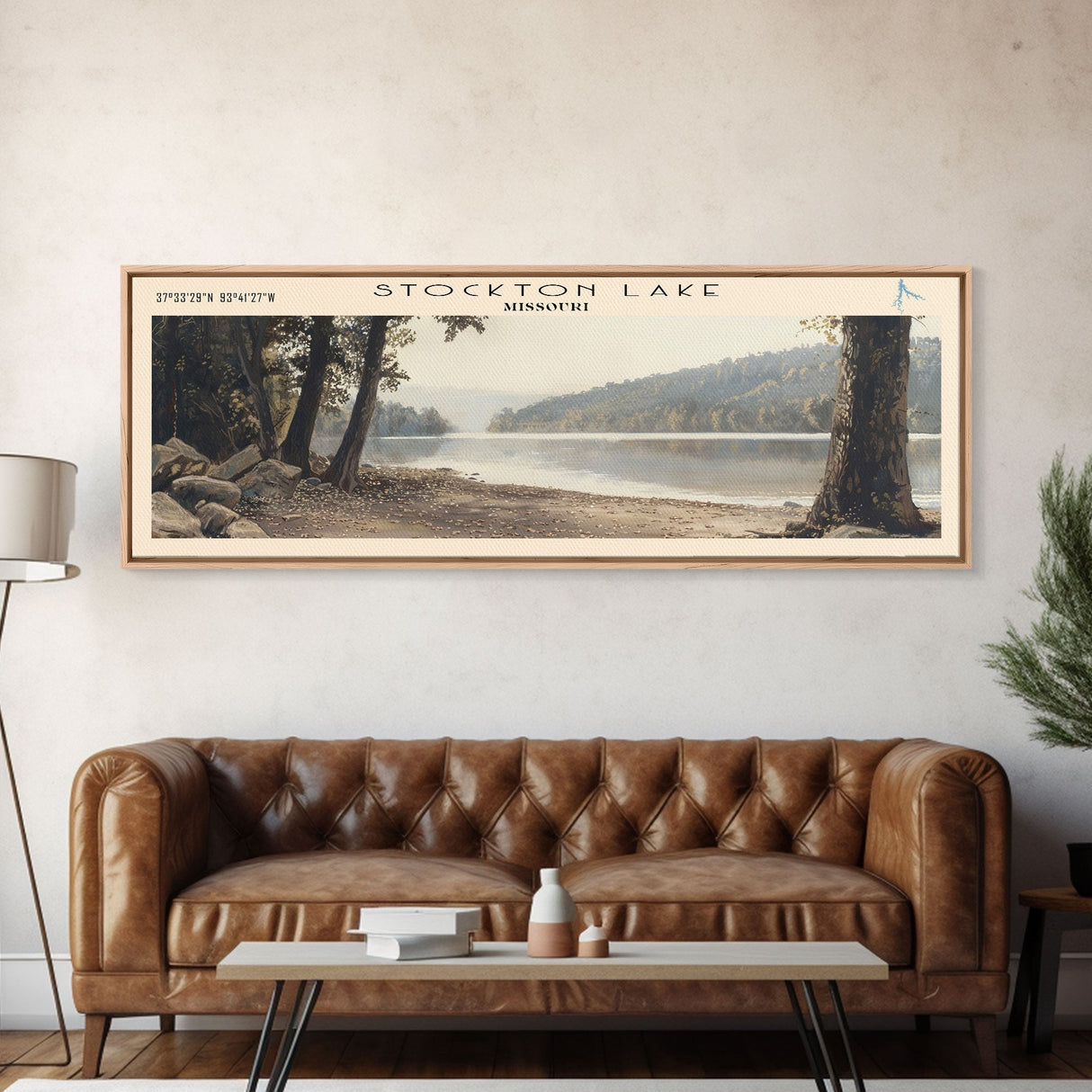 Stockton Lake Missouri Panoramic Framed Canvas Print, Lake House Decor, Wall Art, Travel Poster, Scenic Landscape, Bedroom Decor
