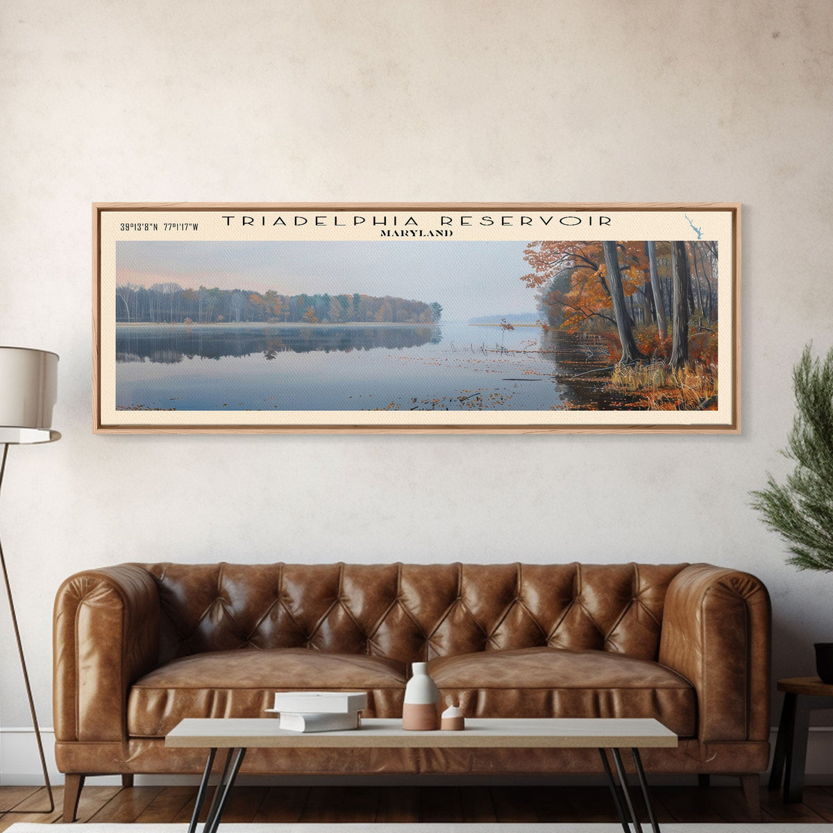 Triadelphia Reservoir Maryland Panoramic Wall Art, Framed Canvas Print, Lake House Decor, Travel Poster, Beautiful Lake Scene, Bedroom Decor