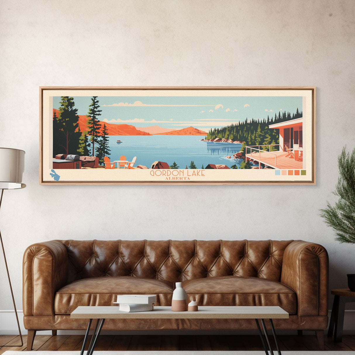 Gordon Lake Alberta Framed Canvas Print, Panoramic Art, Midcentury Modern, Pop Art, Bedroom Decor, Travel Poster, Artistic Decor, Home Decor