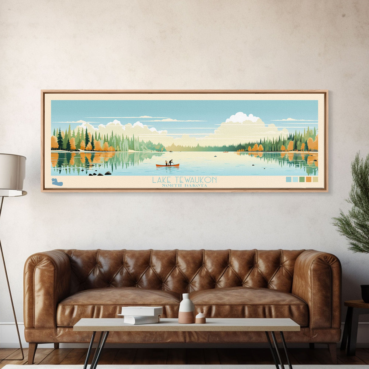 Lake Tewaukon North Dakota Framed Canvas Print, Panoramic Wall Art, Midcentury Modern, Pop Art, Living Room Decor, Travel Poster, Lake House Art