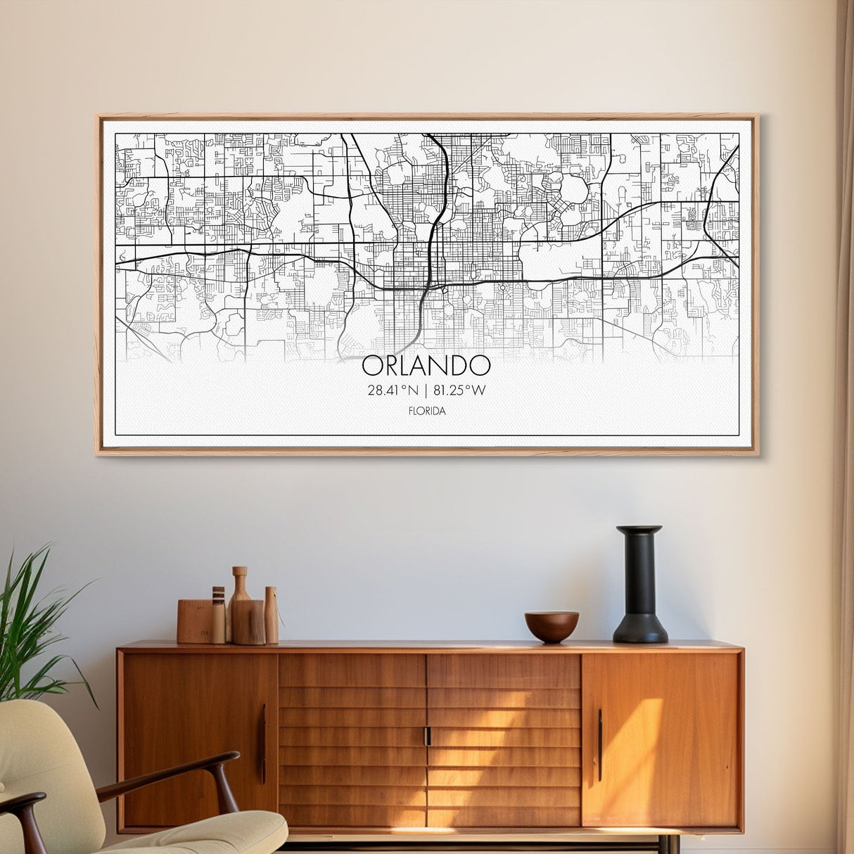 Orlando City Map, Florida Art, Map Print, Minimalist Wall Art, Wall Art, Canvas Art, New Homeowner Gift, Gaming Wall Décor, Wall Hanging