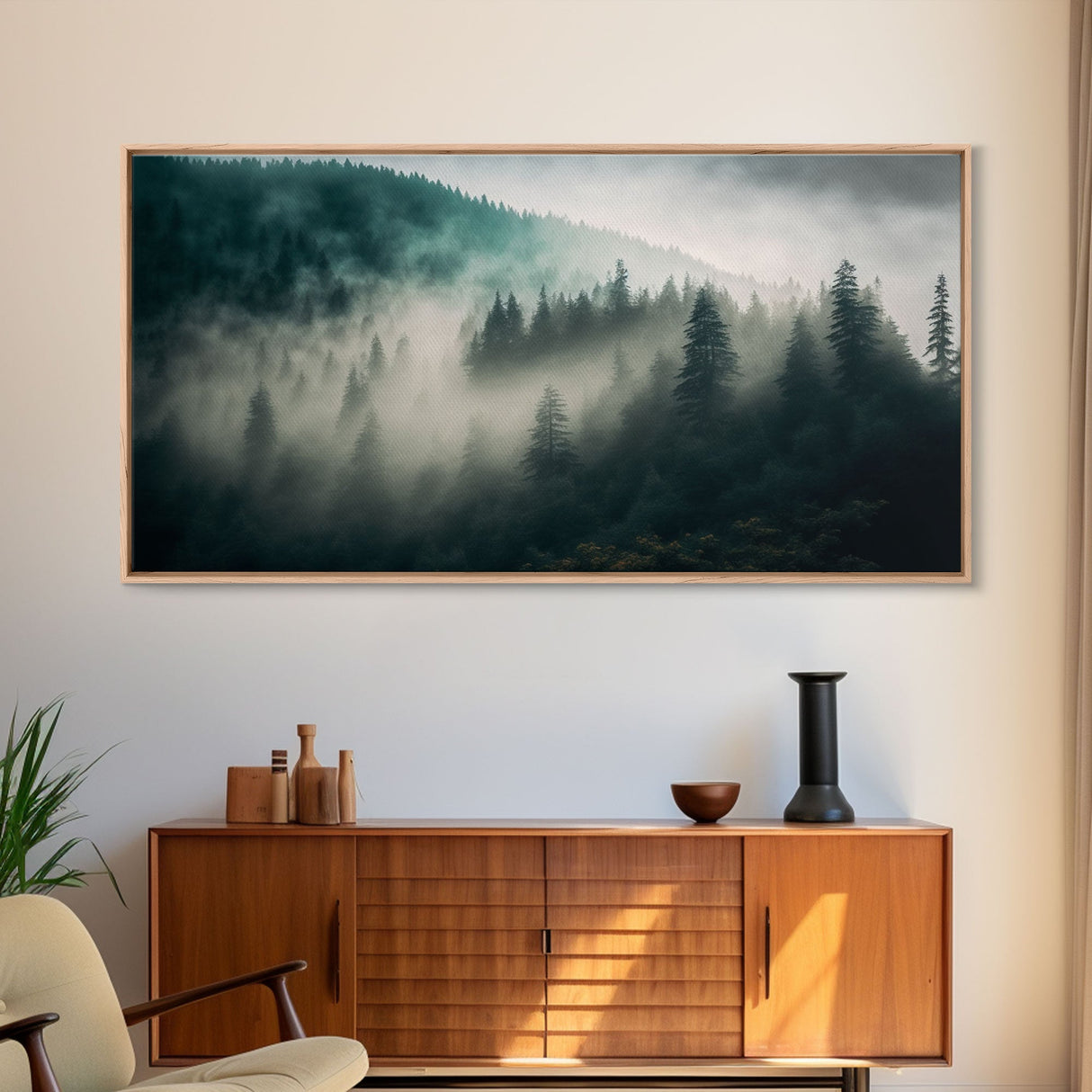 Foggy Forest wall art, relaxing art, zen art, framed canvas print, foggy landscape, trendy decor