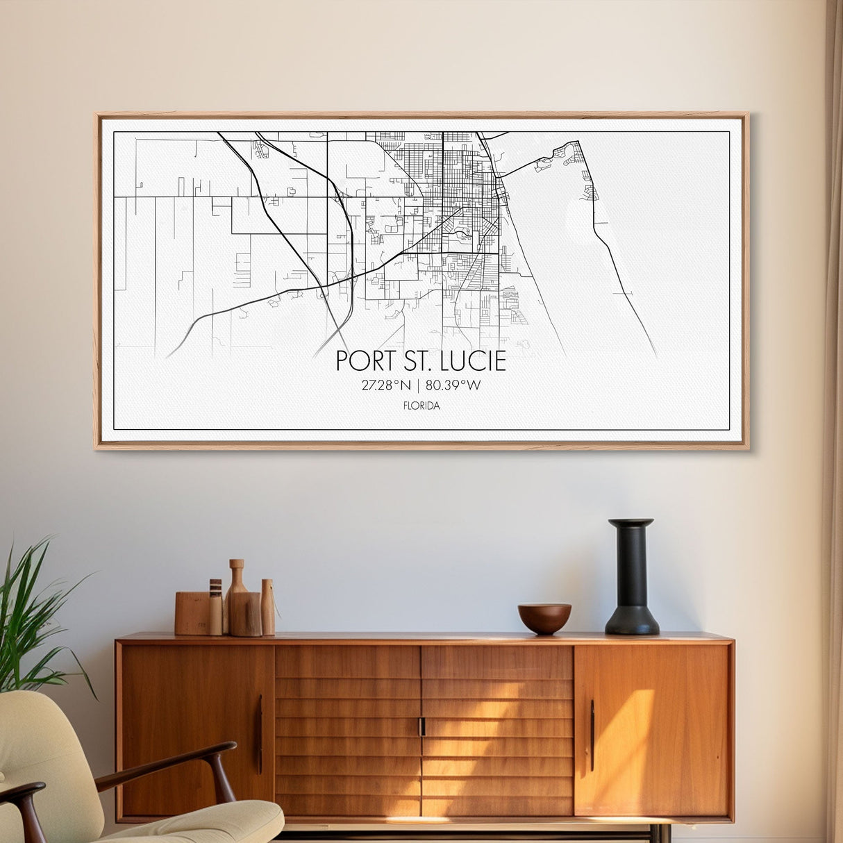 Port St Lucie City Map, Florida Art, Map Print, Minimalist Wall Art, Wall Art, Canvas Art, Rustic Wall Art, Birthday Gift, Dorm Room Décor