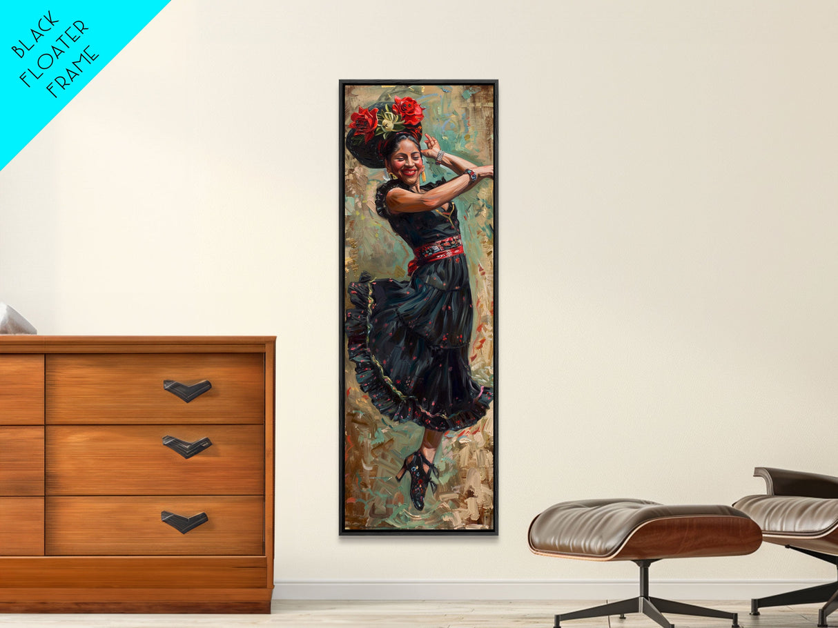 Mexican Inspired Textured Canvas Art of Flamenco Dancer, Spanish Oil Painting, Oversized Vintage Canvas Art Print, Tall and Narrow Art