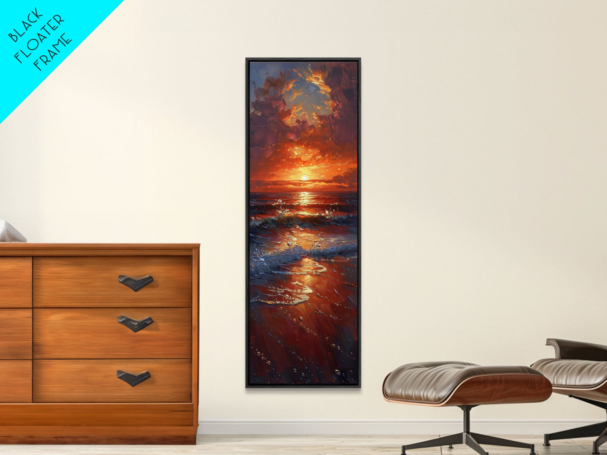 Reflective Lake Sunset Peaceful Nature Scene Farmhouse Bedroom Art Framed Canvas Print Tall Art Japanese Style Art
