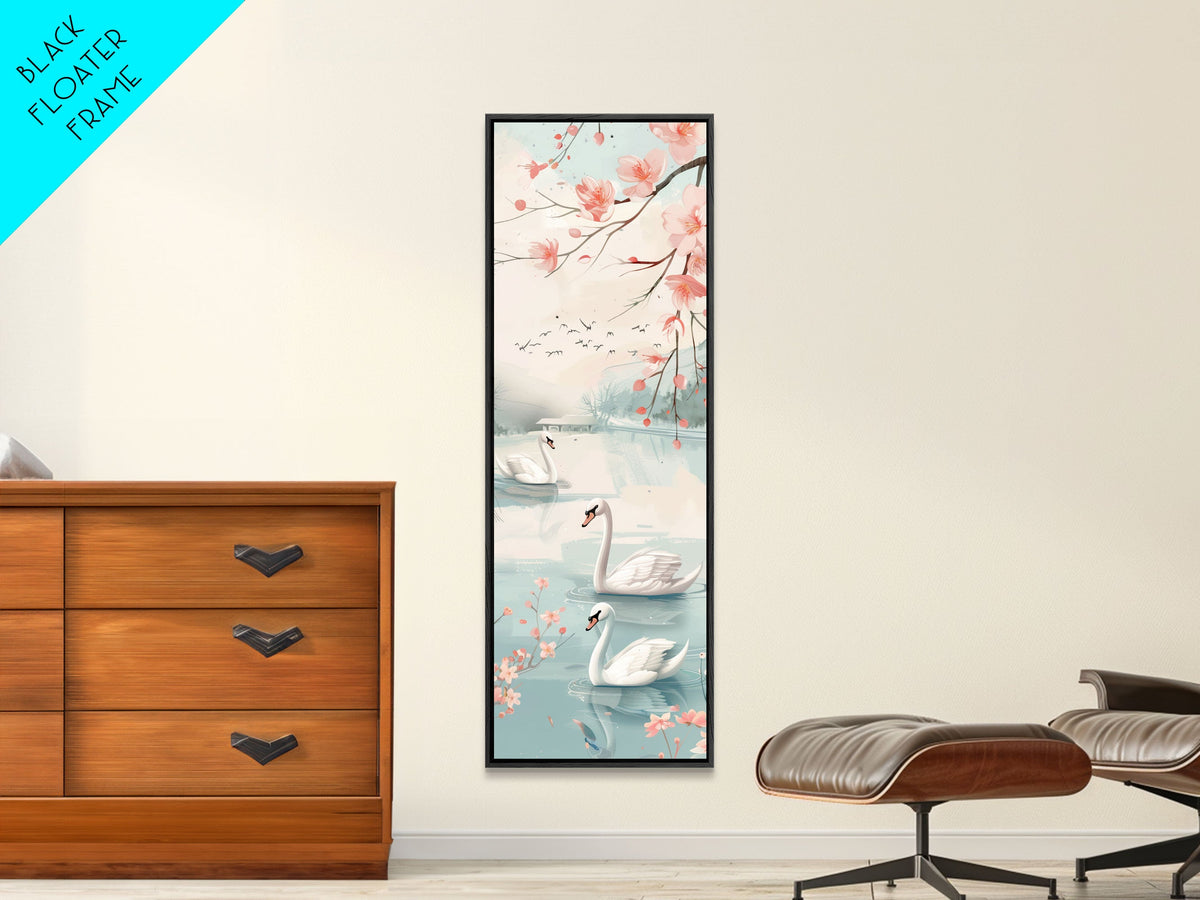 Swirling Butterflies in Japanese Style Tall Skinny Framed Canvas Print - Ukiyo-e Wall Art