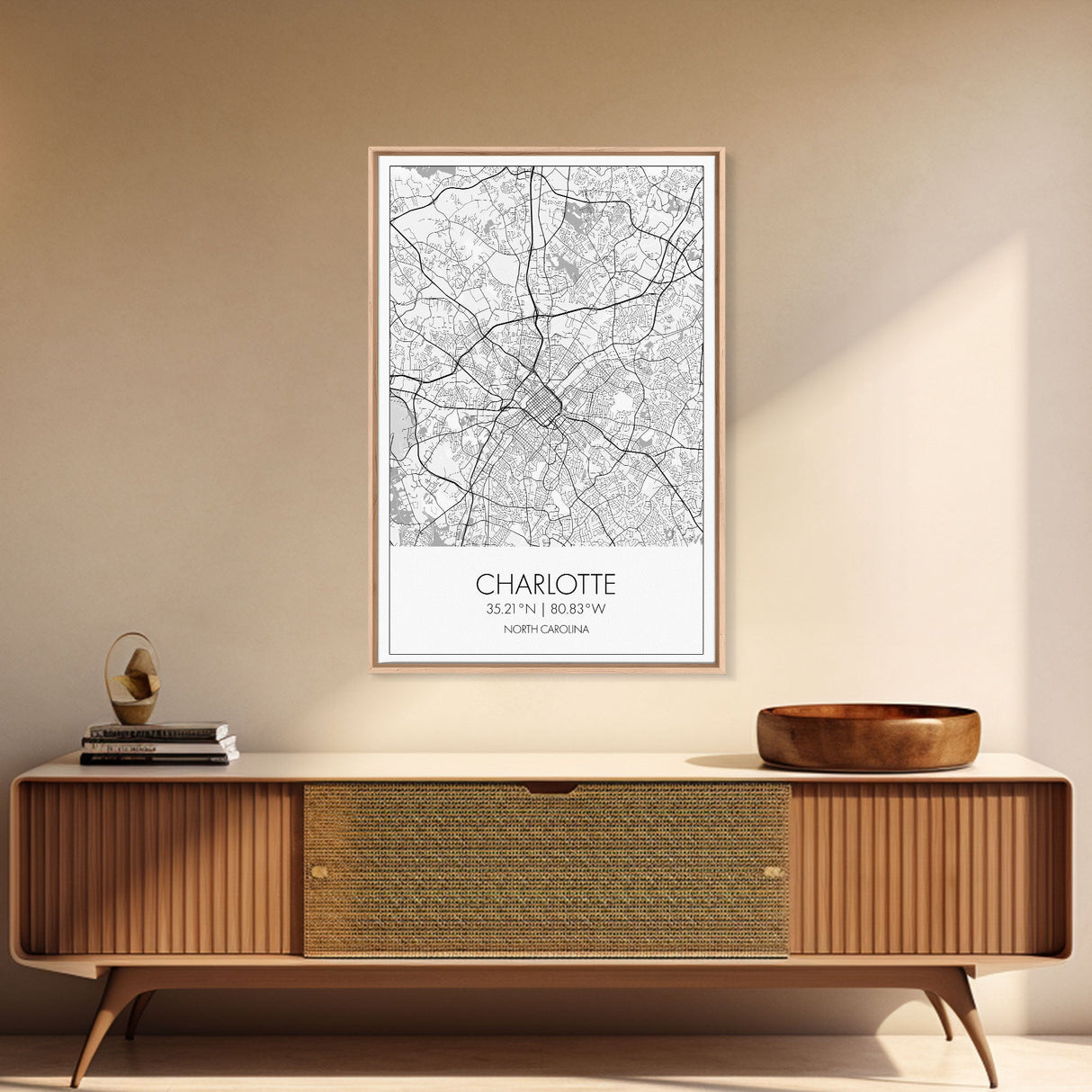 Charlotte Street Map, North Carolina Map, City Map Art, Modern Art, Wall Art, Canvas Print, Canvas Wall Art, Travel Wall Art, Gift For Mom