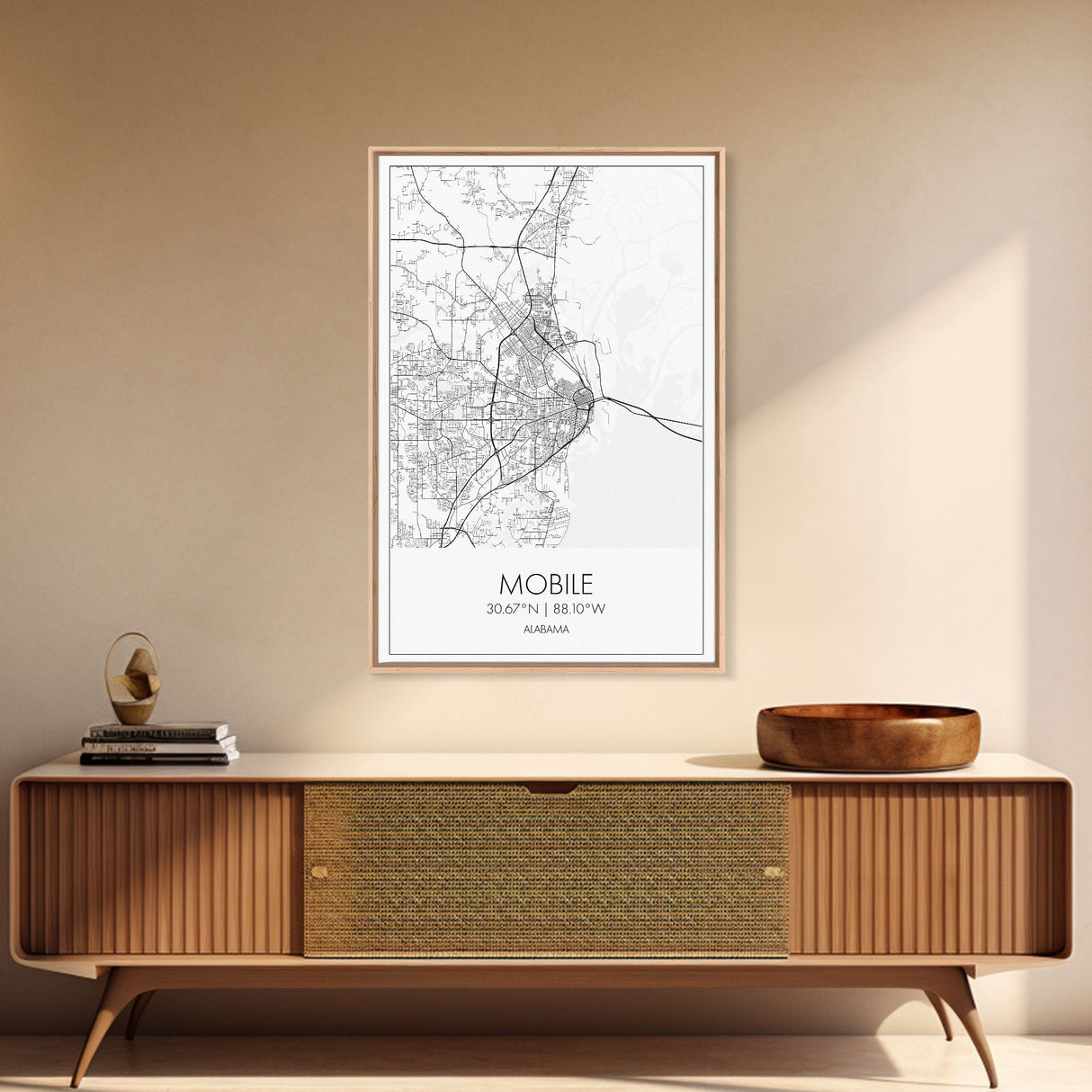 Mobile Street Map, Alabama Map, City Map Art, Modern Art, Wall Art, Canvas Print, Farmhouse Bedroom Art, Mother In Law Gift, Travel Art