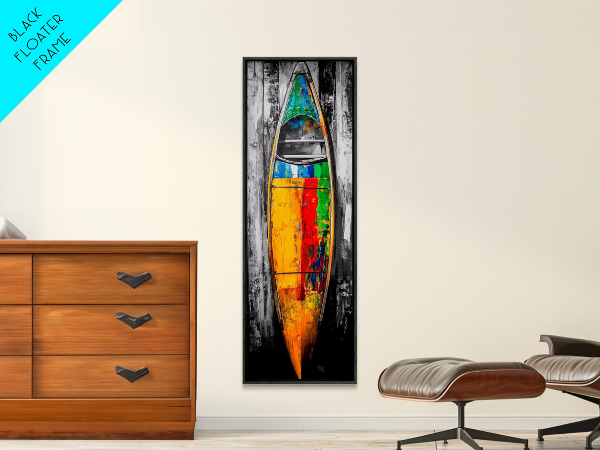 Colorful Canoe Painting Canvas Print Rustic Wall Art Nautical Decor Coastal Art Extra Wide Art Living Room Art Above Couch Art