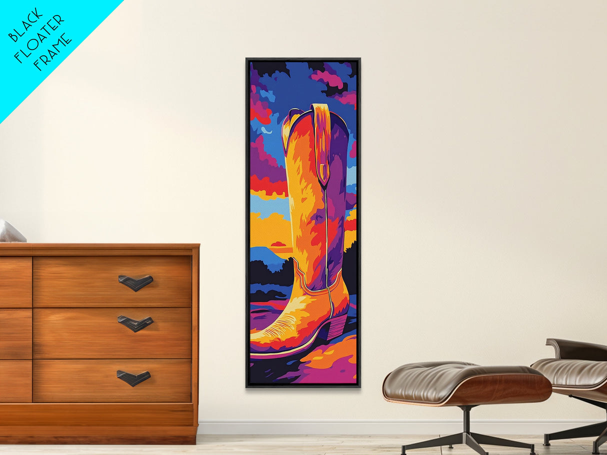 outhwest Cowboy Boot Art Framed Canvas Print, Rustic Wall Art, Pink Orange Wall Art, Whimsical Art, Coastal Cowgirl Wall Art