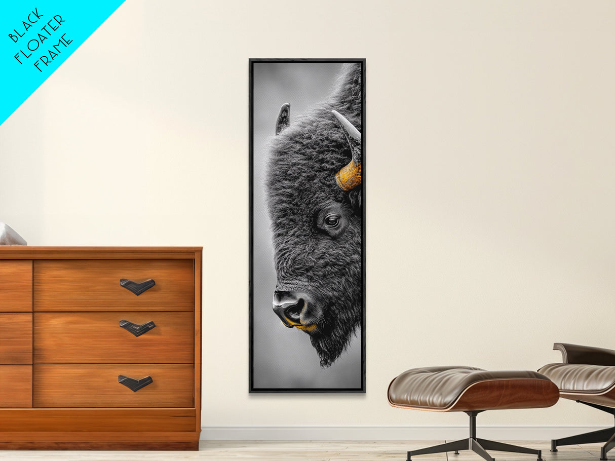 American Bison Close-Up Framed Canvas Print | Rustic Wall Art | Western Decor | Moody Art | Wildlife Painting | Gift Idea | Farmhouse Art