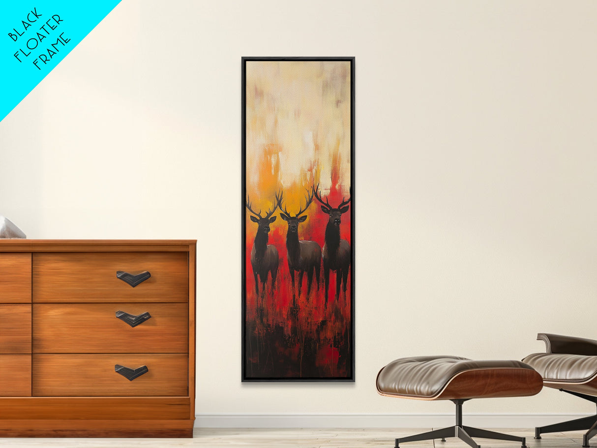 Autumn Deer Painting Framed Canvas Print deer drinking water in forest painting rustic wall art woodland decor fall farmhouse art gift idea