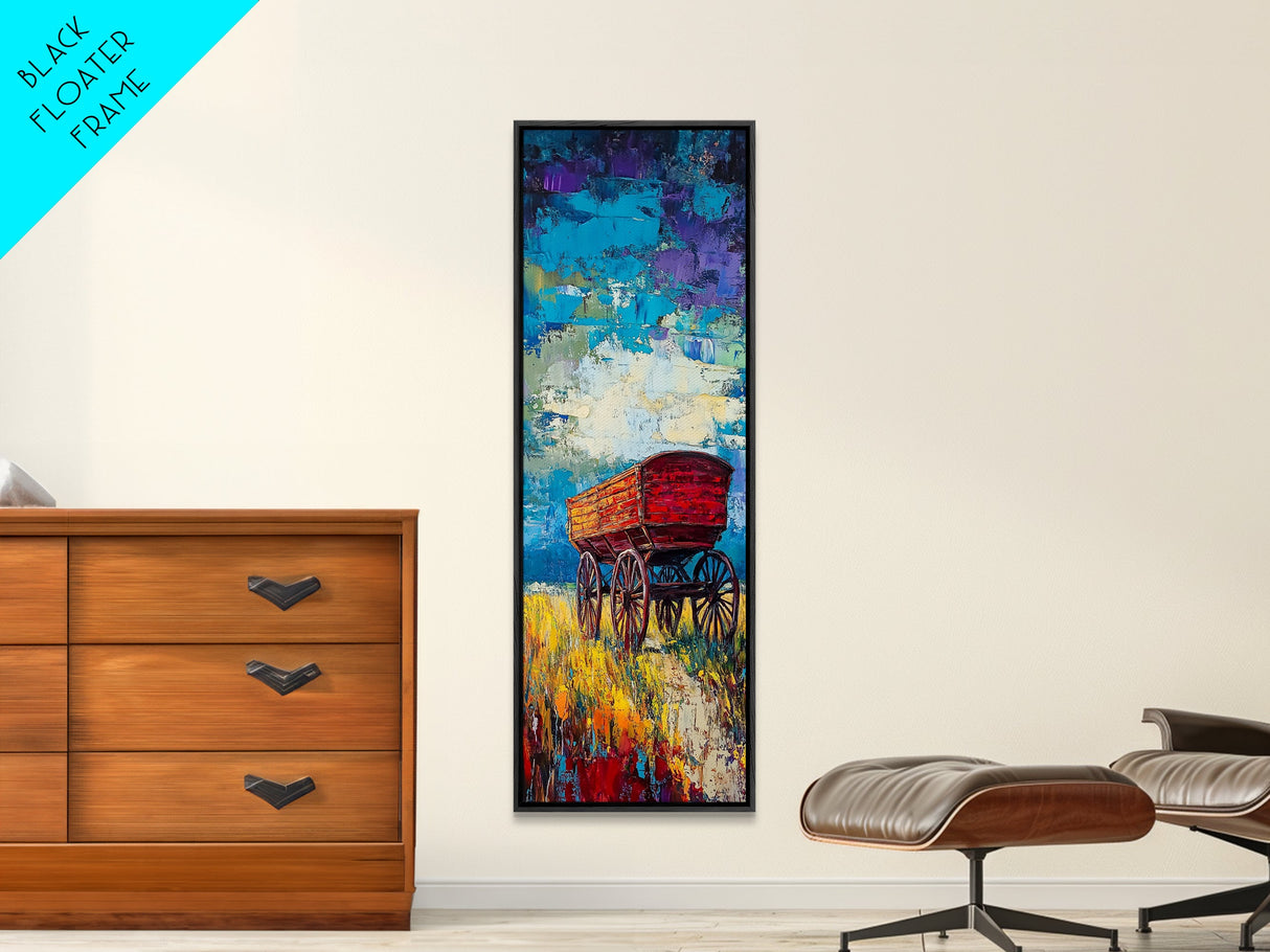 Impressionist Wagon on Blue Canvas Print rustic wall art, farmhouse art, barn landscape oil painting, vintage art, moody art, gift idea him