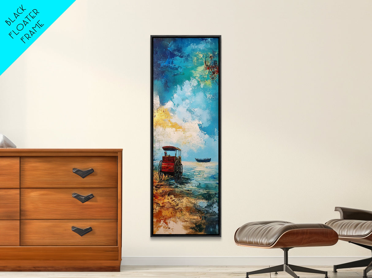 Seaside Wagon Oil Painting Framed Canvas Print, Coastal Landscape Art, Nautical Decor, Marsh Painting, Farmhouse Art, Above Couch Art