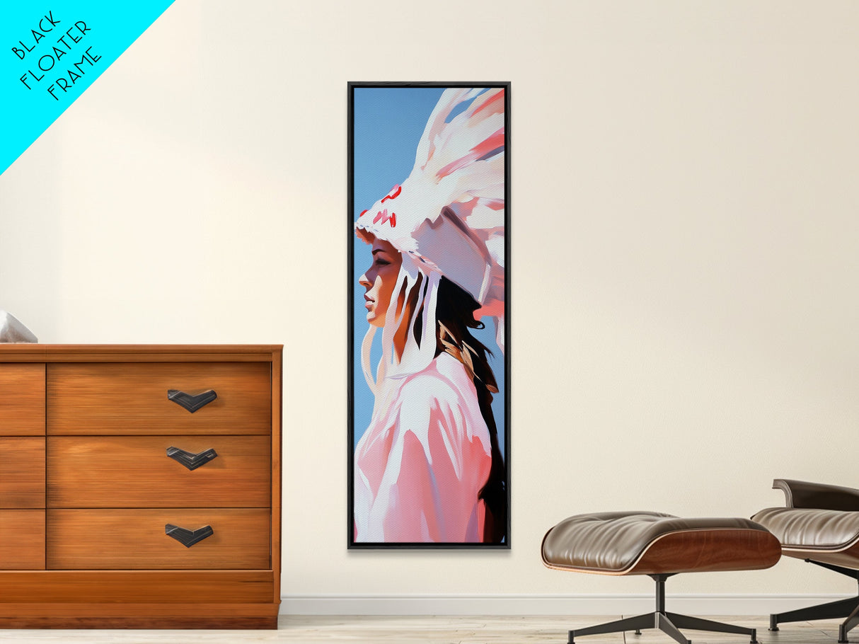 Pink Headdress Woman Canvas Print Wall Art Colorful Graffiti Wall Art Tall Narrow Art