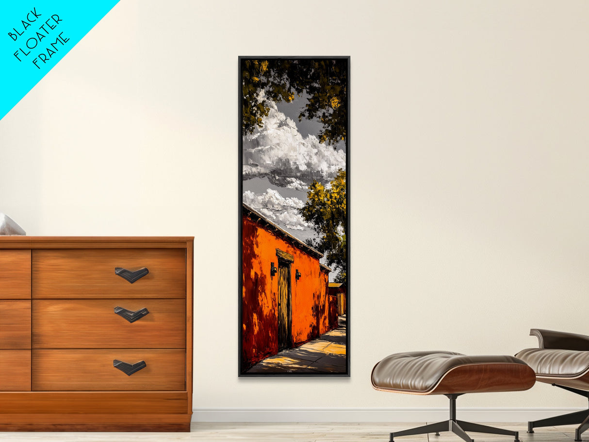 Southwest Adobe House Framed Canvas Print Rustic Wall Art Warm Earth Tone Painting Boho Wall Art Minimalist Art