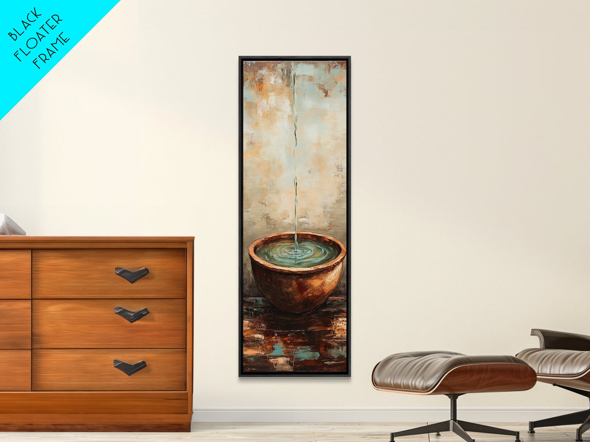 Rustic Water Fountain Zen Wall Art Framed Canvas Print Wabi Sabi Art Minimalist Art Above Bed Wall Art Farmhouse Art
