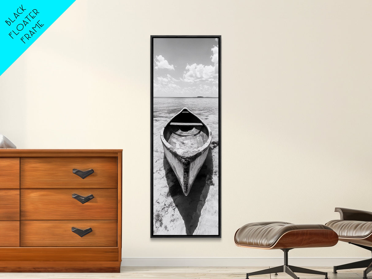 Tranquil Canoe on Misty Lake, Canvas Print, landscape painting, minimalist art, zen wall art, nature art, lake Tahoe art, bedroom art