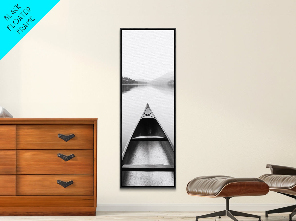 Wooden Canoe on the Shore, Framed Canvas Print, nautical decor, coastal painting, lake Tahoe art, rustic decor, minimalist art, boho art