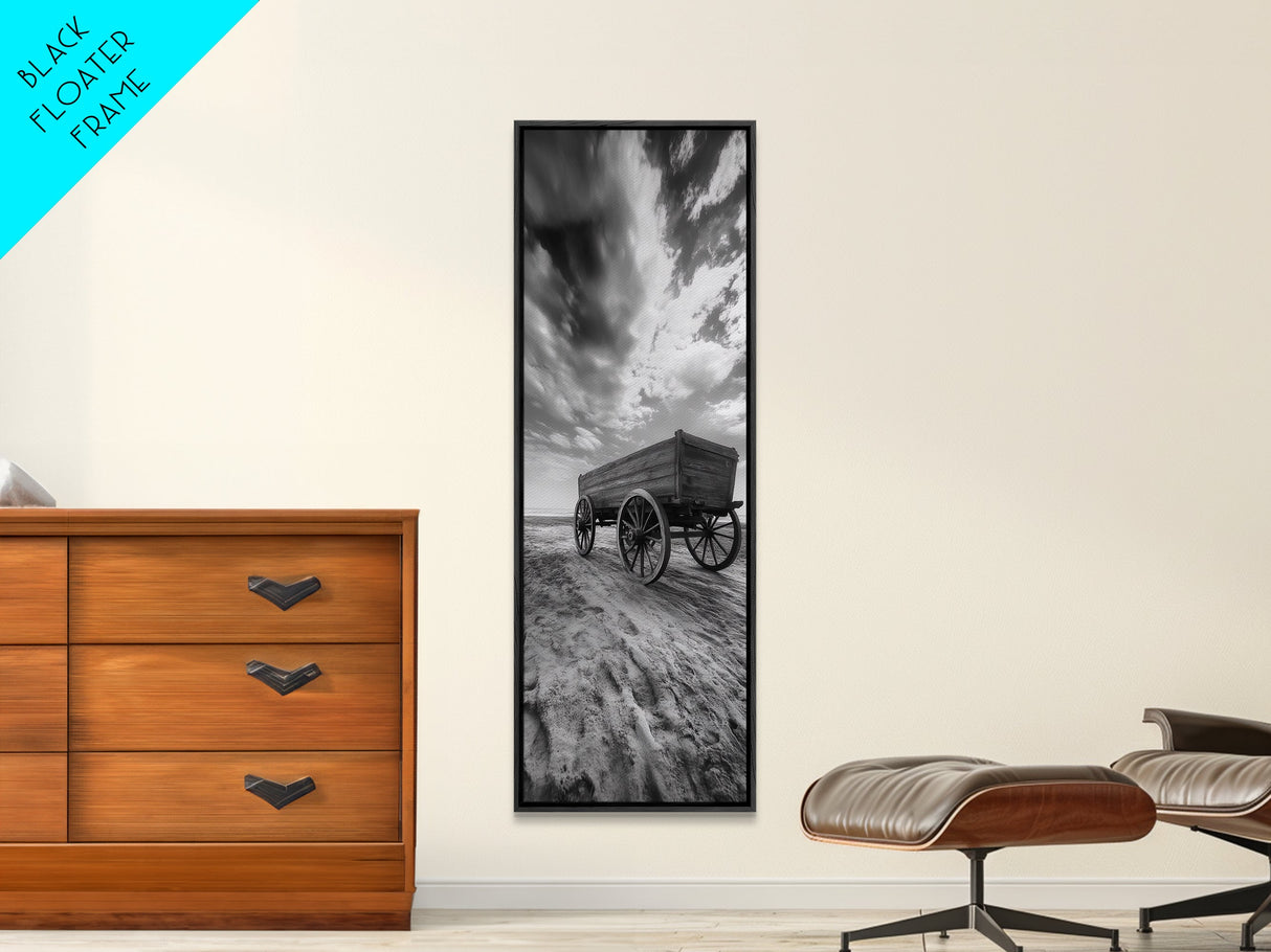Old Wooden Wagon, Rustic Landscape, Framed Canvas Print, Western Décor, Farmhouse Wall Art, Minimalist Art, Extra Wide Art