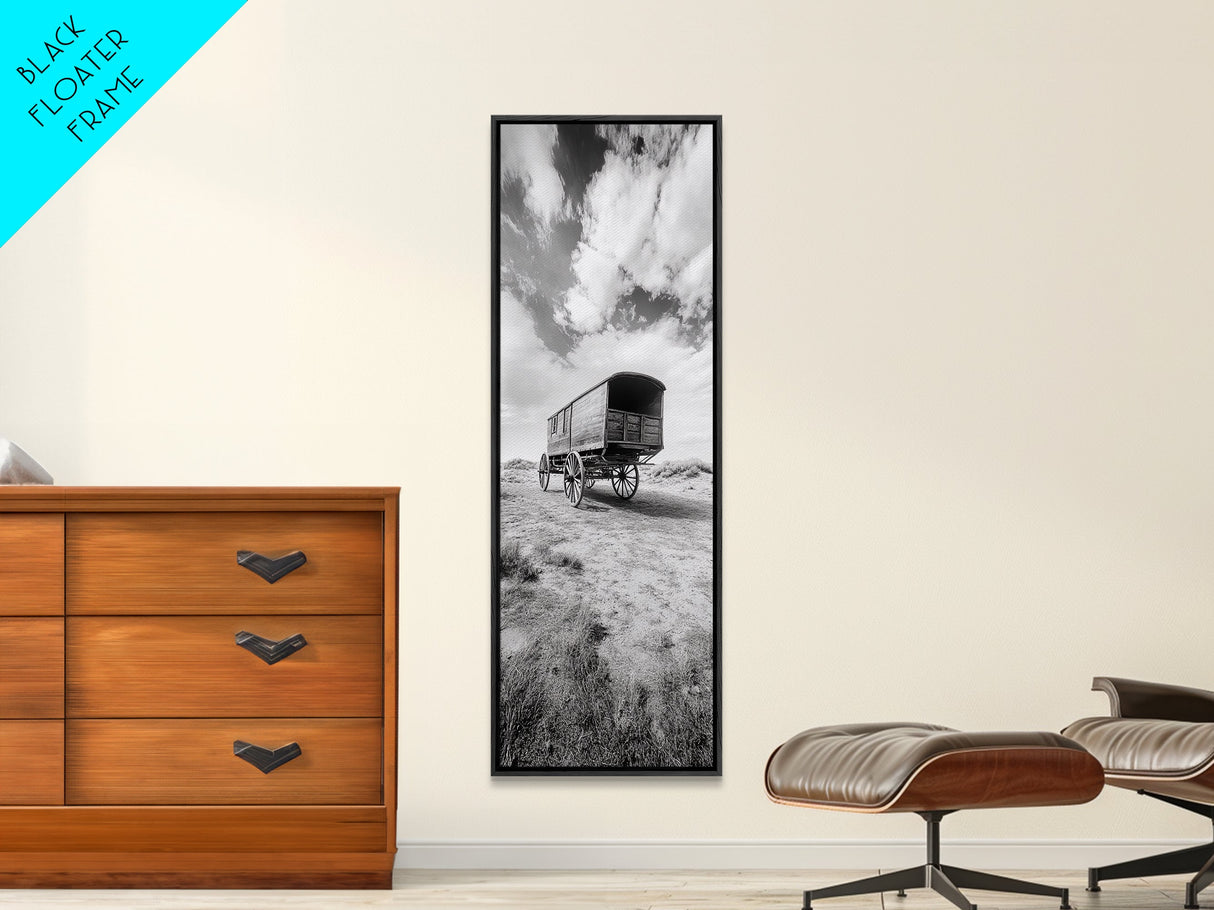 Pioneer Covered Wagon, Rustic Wall Art, Framed Canvas Print, Farmhouse Art, Western Décor, Minimalist Art, Extra Wide Art