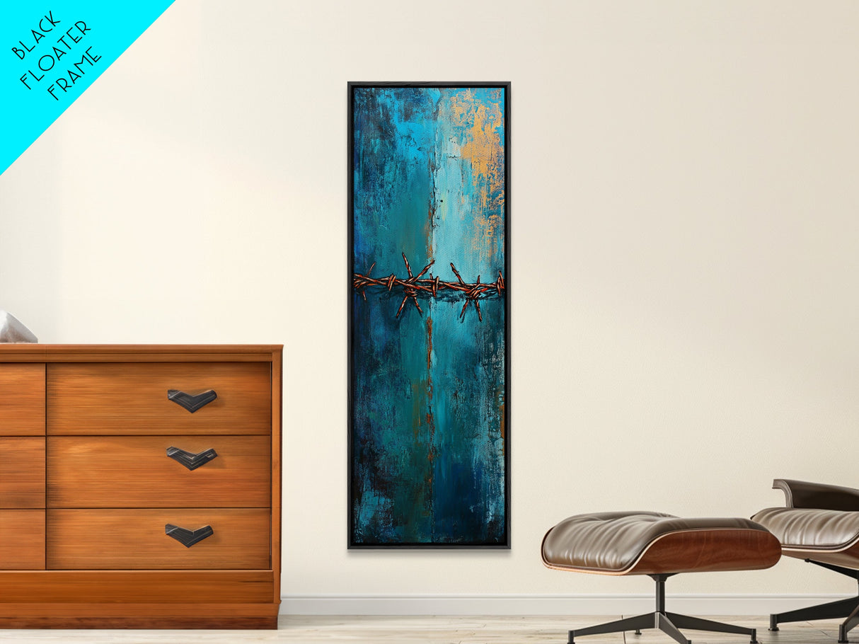 Barbed Wire Abstract Framed Canvas Print, rustic wall art, southwest wall art, geometric wall art, teal wall art, farmhouse décor, gift idea