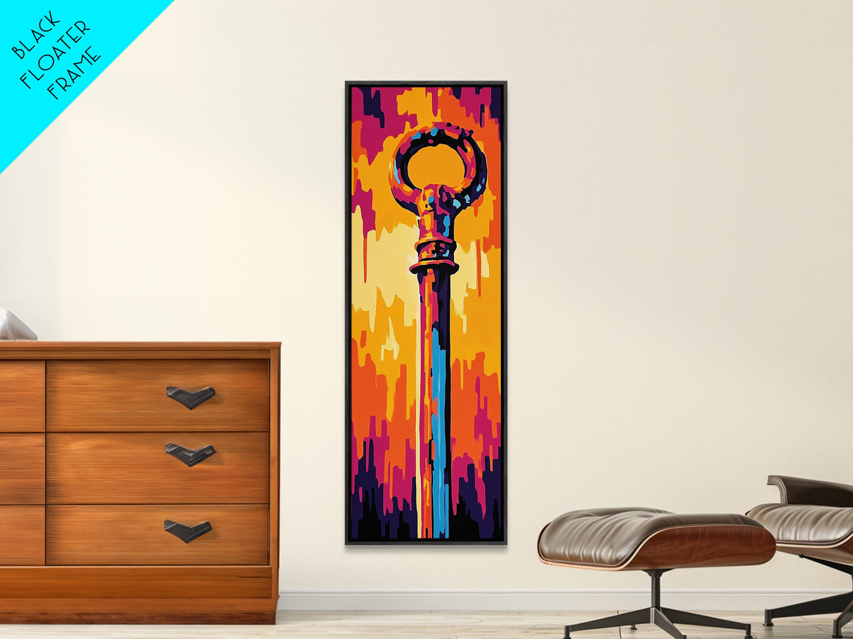 Bold Pop Art Key Painting Framed Canvas Print | Graffiti Wall Art | Blotter Art | Retro Wall Art | Colorful Modern Decor