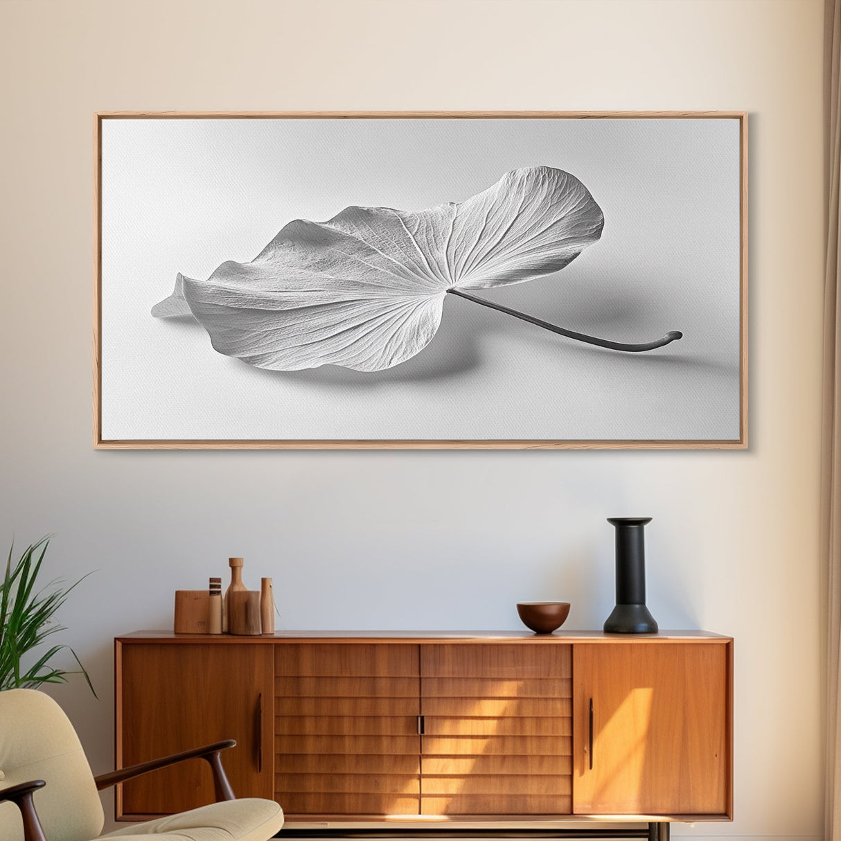 White Leaf, Botanical Prints, Minimalist Art, Wabi Sabi Wall Art, Monochrome Art, Modern Art, Living Room Art, Canvas Print