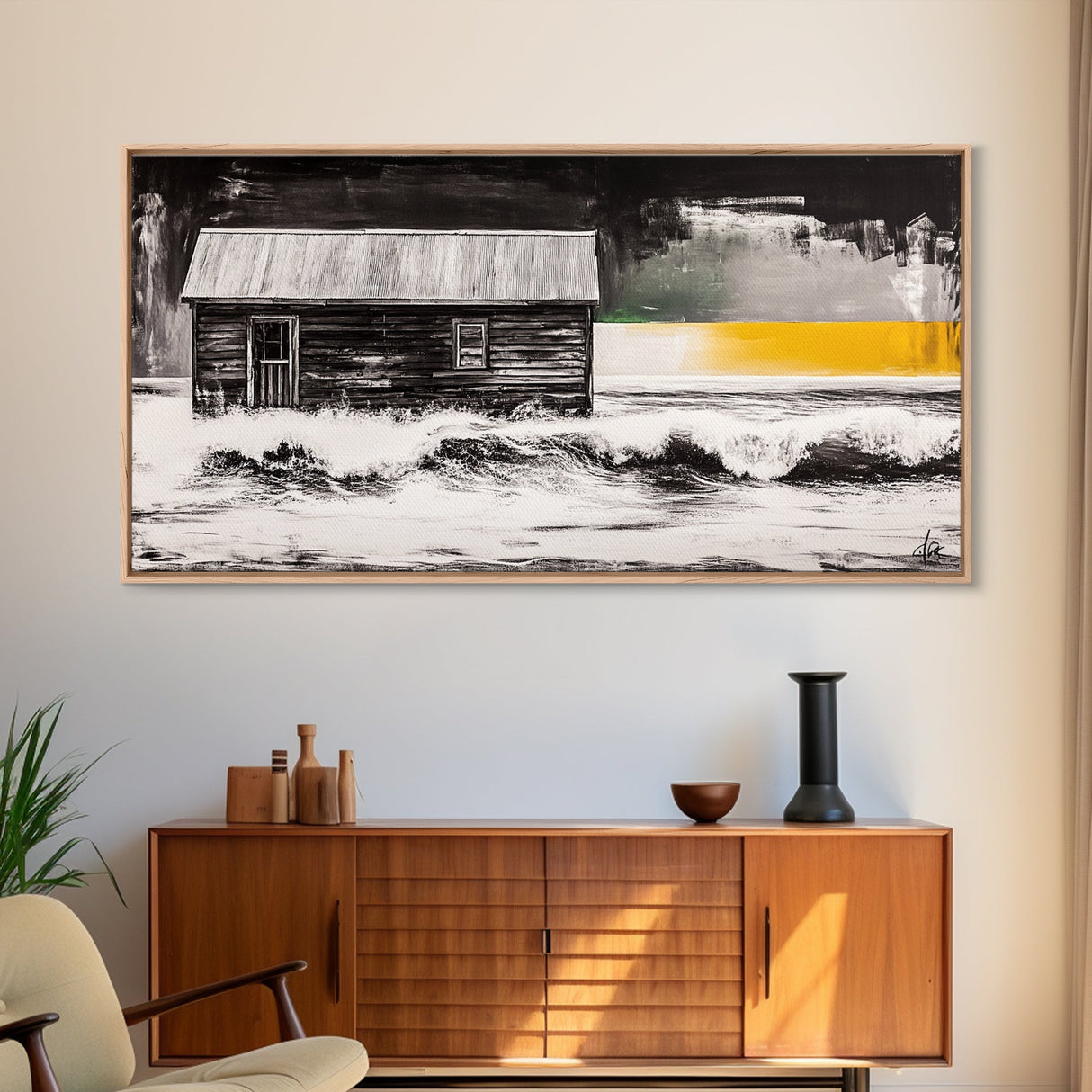 Wooden Cabin, rustic wall art, farmhouse art, barn landscape oil painting, moody art, dark romance painting, Framed Canvas Print, western decor