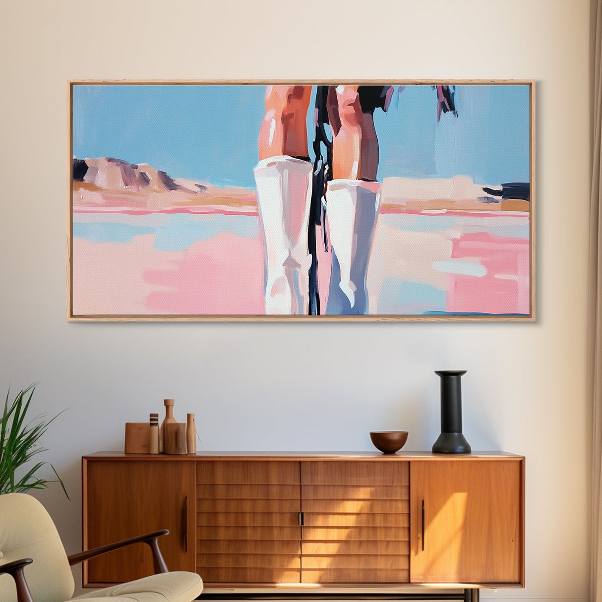 White Boots Painting, Southwest Wall Art, Country Western Aesthetic, Pink and Blue Art, Framed Canvas Print, Rustic Decor, Extra Wide Art