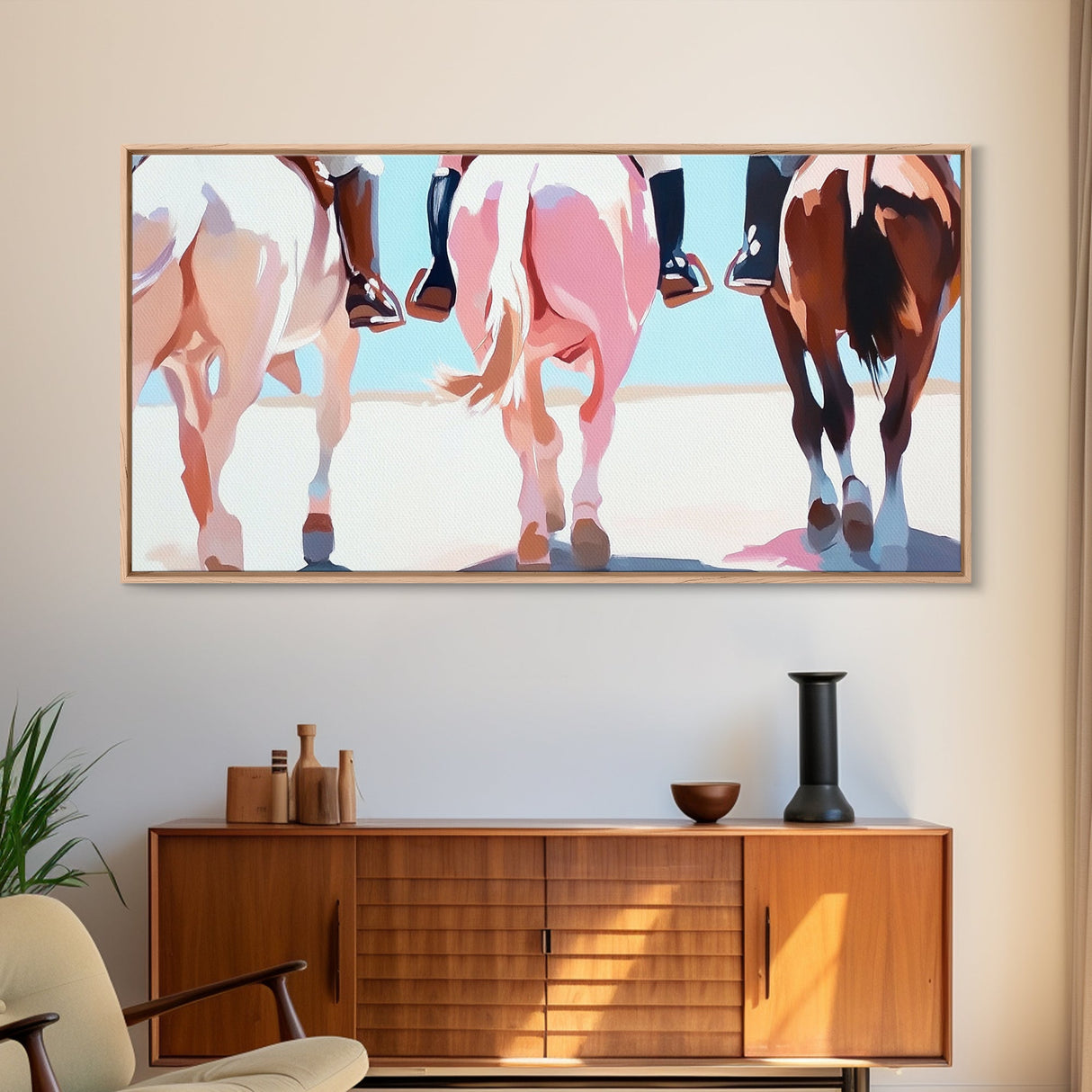 Cowboy Riders, vintage horse art, rustic wall art, western art, coastal cowgirl wall art, panoramic art, framed canvas print