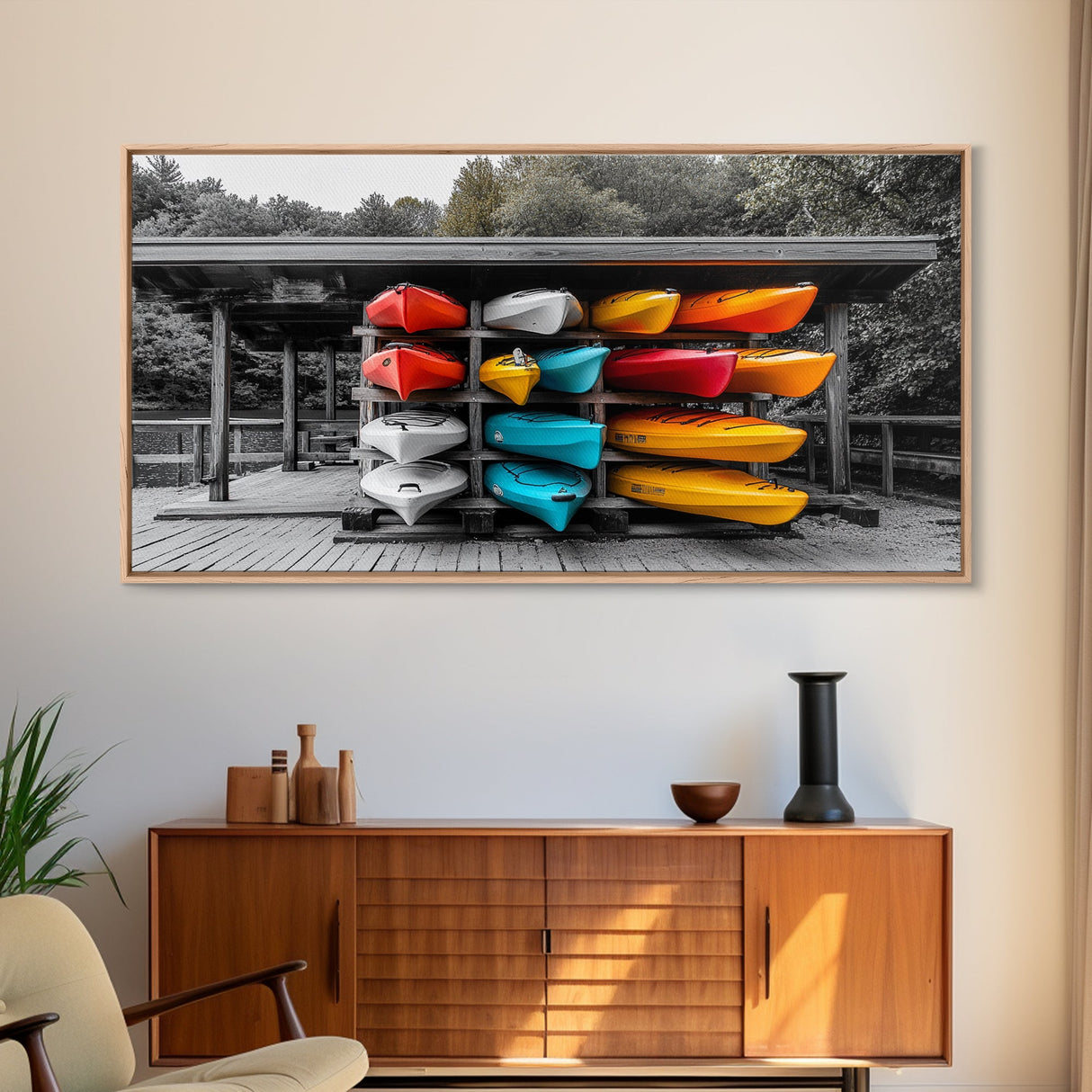 Vibrant Kayak Storage Canvas Print Coastal Decor Nautical Painting Lake Tahoe Art Horizontal Wall Art Gift Idea Living Room Art