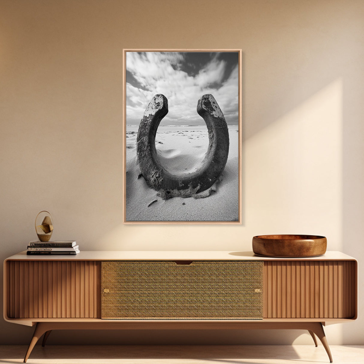 Horseshoe art, western decor, rustic wall art, wabi sabi wall art, moody photography, minimalist art, canvas print, living room art