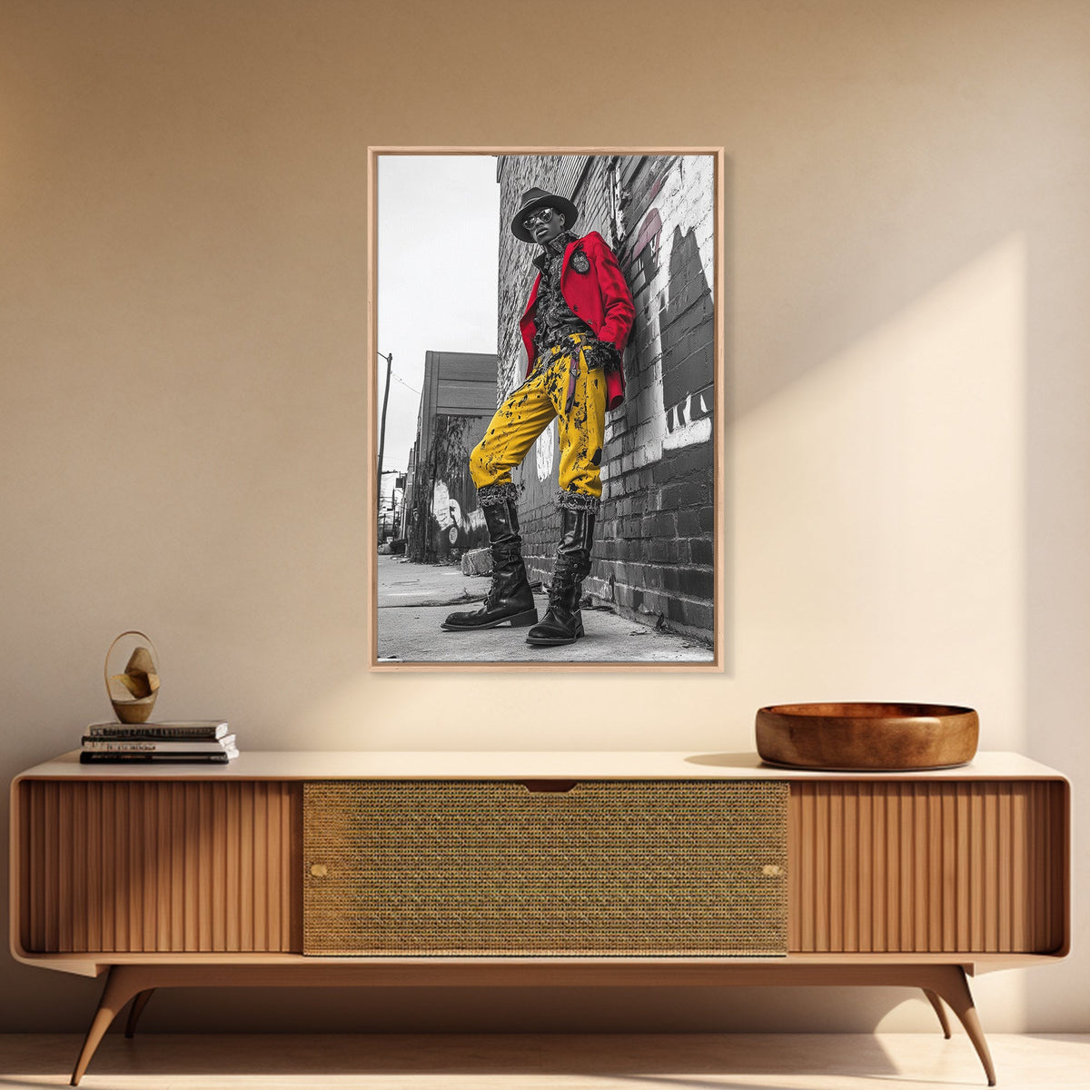 Urban fashion, chicano art, graffiti wall art, framed canvas print, moody cityscape, street style, afrocentric wall art, edgy decor
