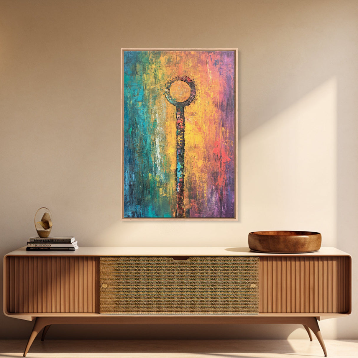 Abstract Key Painting, Bold Colorful Art, Wabi Sabi Wall Art, Southwest Wall Decor, Framed Canvas Print, Gift Idea, Modern Art