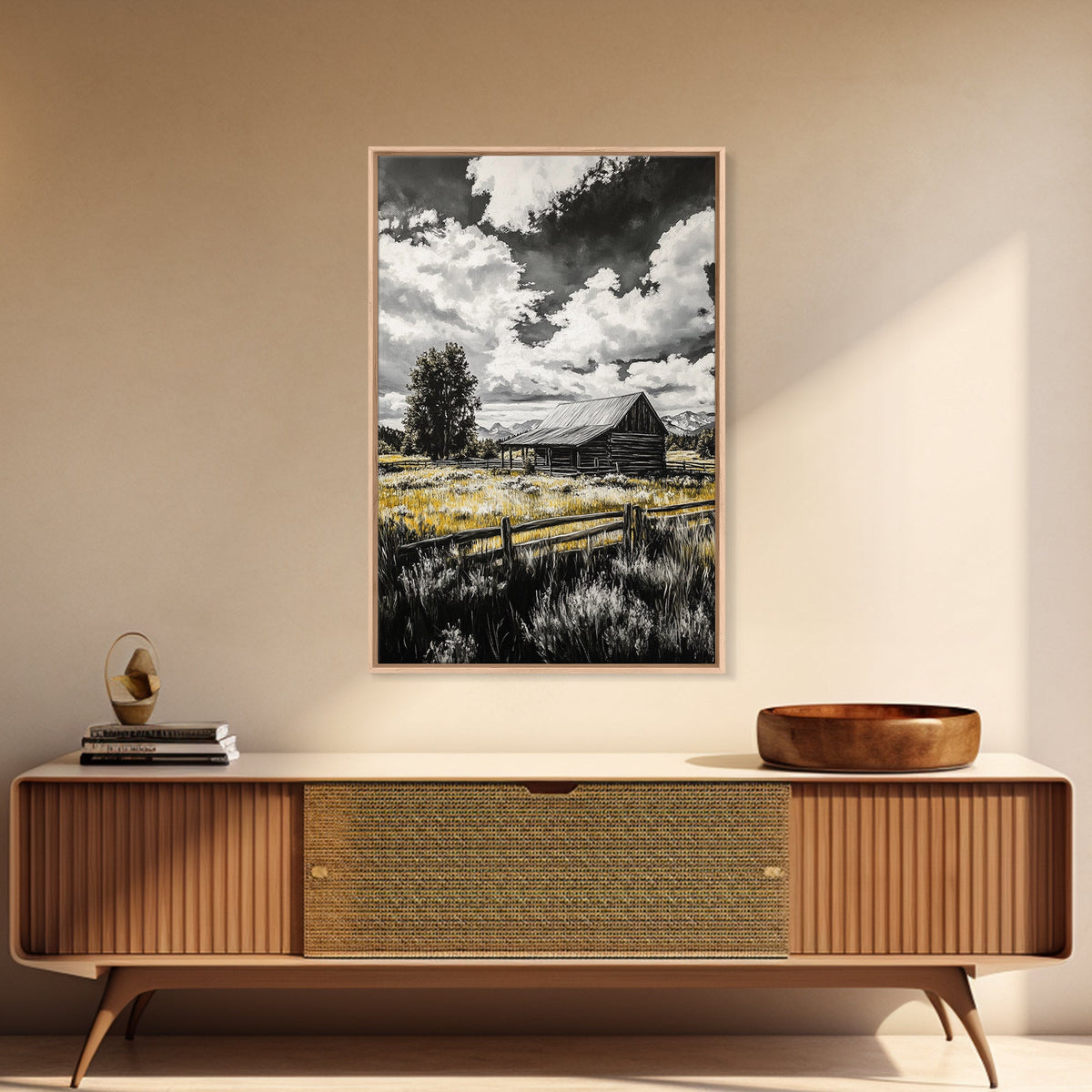 Rustic Barn, Farmhouse Art, Canvas Print, rustic wall art, barn landscape oil painting, smoky mountain art, wabi sabi wall art, vintage Christmas