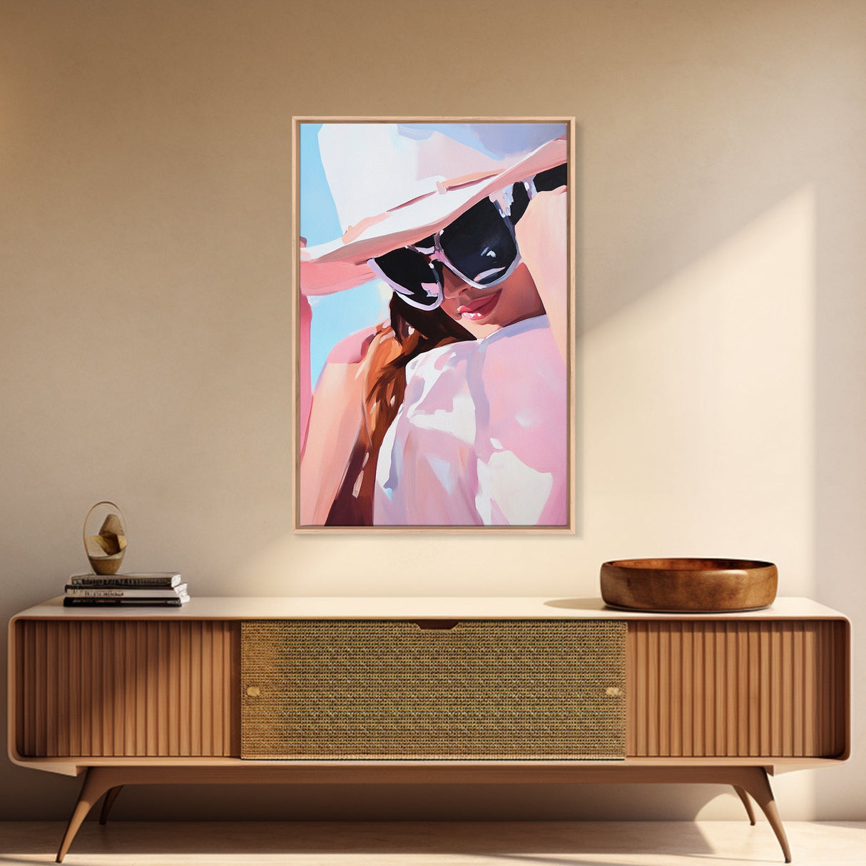 Woman Portrait, Pink Wall Art, Framed Canvas Print, Light Pink Wall Art, Moody Art, Coastal Cowgirl Wall Art, Boho Art, Minimalist Art