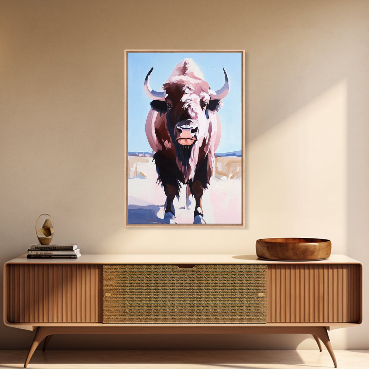 Majestic Bison, Southwest Wall Art, Rustic Decor, Bull And Bear Art, Canvas Print, Farmhouse Style, Living Room Art, Western Painting