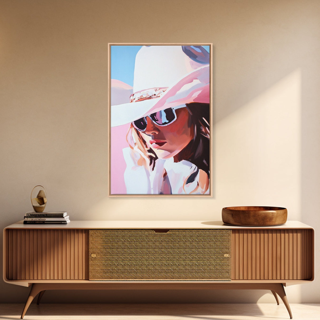 Pink Cowgirl Portrait, black cowgirl painting, western art, pink wall art for dorm, rustic decor, framed canvas print, gift idea for her