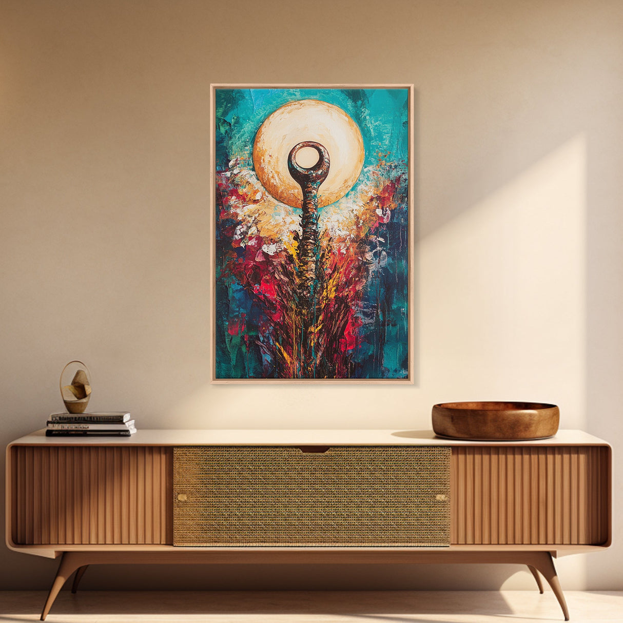 Sacred Symbol Artwork, sacred geometry wall art, abstract energy art, teal wall art, mystical artwork, framed canvas print, boho art, moody art